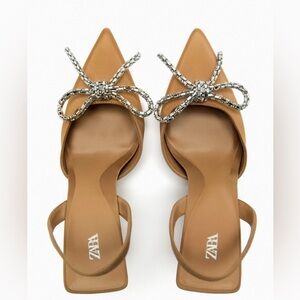 Zara Embellished Bow Heeled Slingbacks Size 6.5